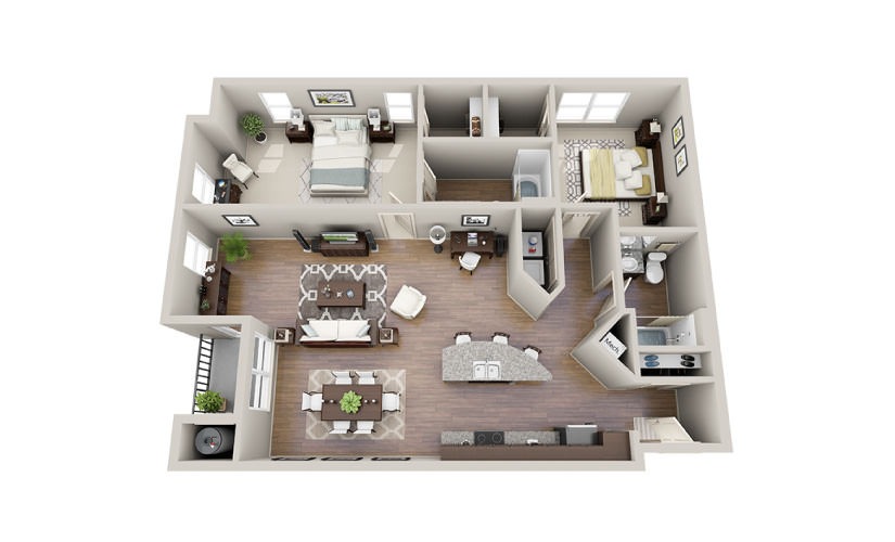 Blanc - 2 bedroom floorplan layout with 2 bathrooms and 1308 - 1322 square feet