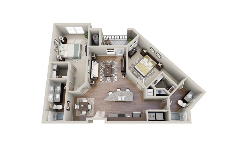 Brooks - 2 bedroom floorplan layout with 2 bathrooms and 1135 square feet
