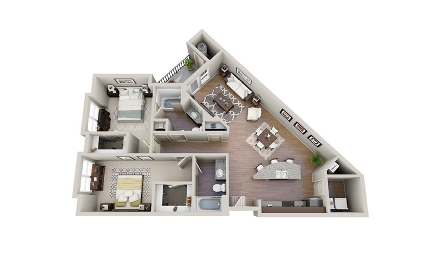 Brooks-A - 2 bedroom floorplan layout with 2 bathrooms and 1135 - 1171 square feet