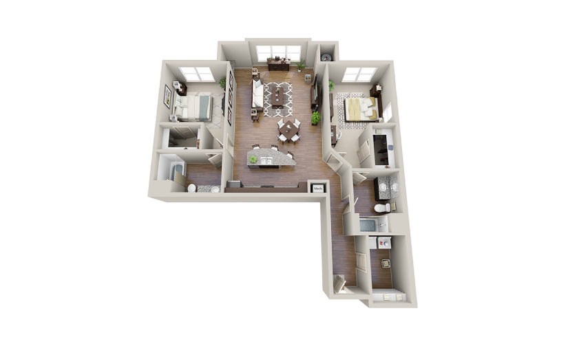Cole - 2 bedroom floorplan layout with 2 bathrooms and 1299 - 1353 square feet