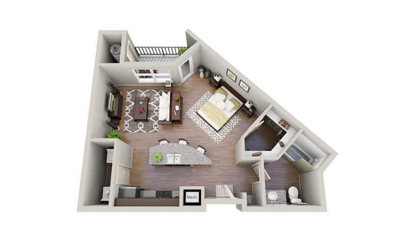Crew - Studio floorplan layout with 1 bathroom and 620 square feet