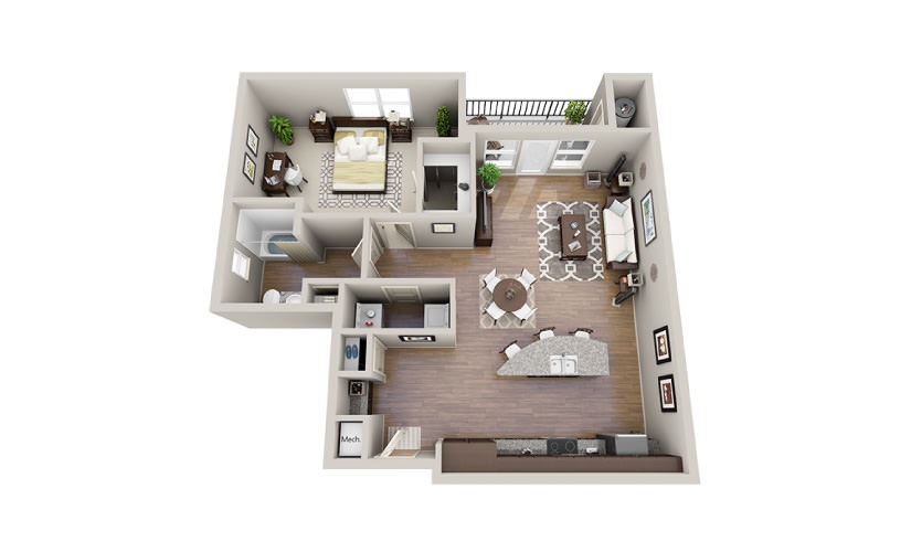 Jack - 1 bedroom floorplan layout with 1 bathroom and 955 square feet