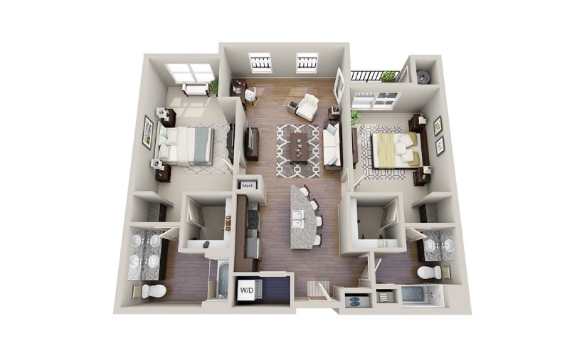 Johnston - 2 bedroom floorplan layout with 2 bathrooms and 1272 - 1289 square feet