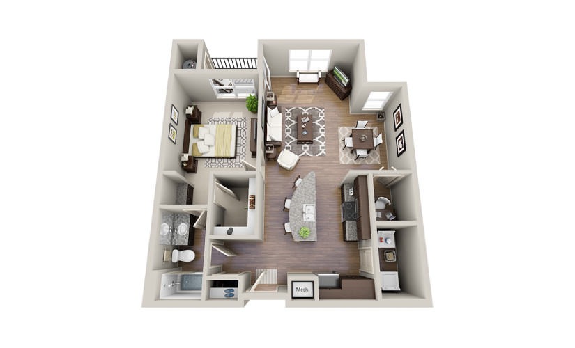 Kate - 1 bedroom floorplan layout with 1 bathroom and 779 - 922 square feet