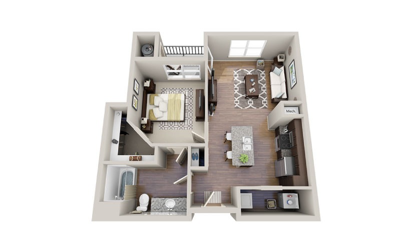 Louis-A - 1 bedroom floorplan layout with 1 bathroom and 736 square feet