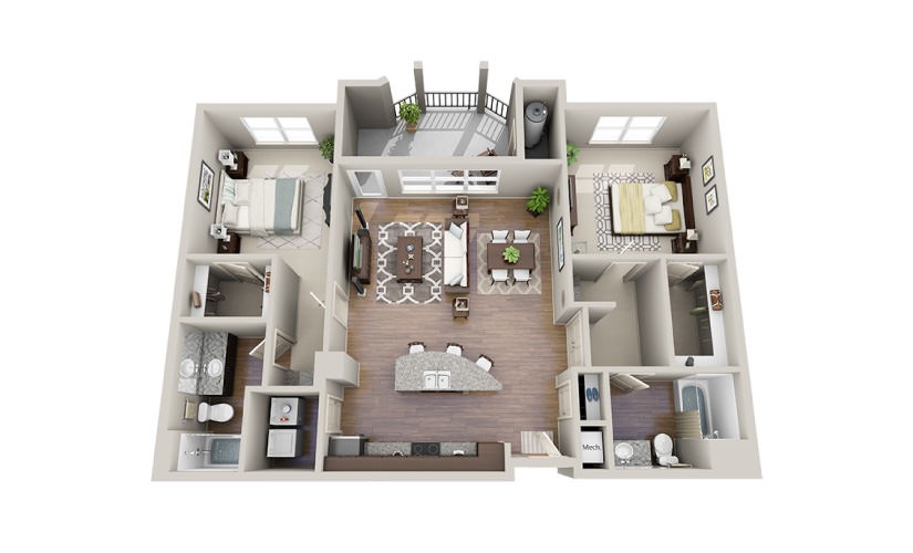 Murphy - 2 bedroom floorplan layout with 2 bathrooms and 1266 - 1289 square feet