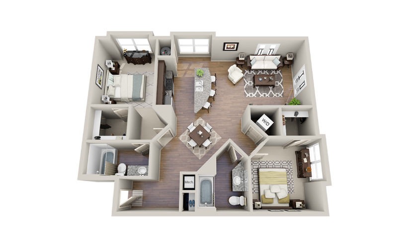 Neiman - 2 bedroom floorplan layout with 2 bathrooms and 1111 - 1135 square feet