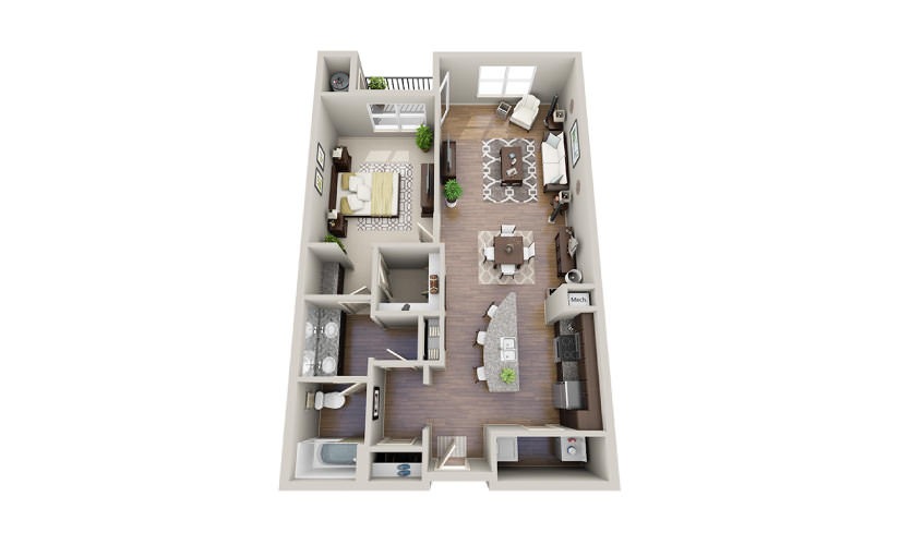 Paul-A - 1 bedroom floorplan layout with 1 bathroom and 889 - 951 square feet