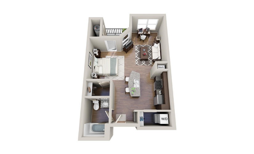 Simon - Studio floorplan layout with 1 bathroom and 591 square feet
