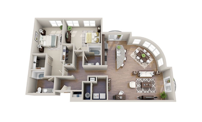 Thomas - 2 bedroom floorplan layout with 2 bathrooms and 1545 square feet