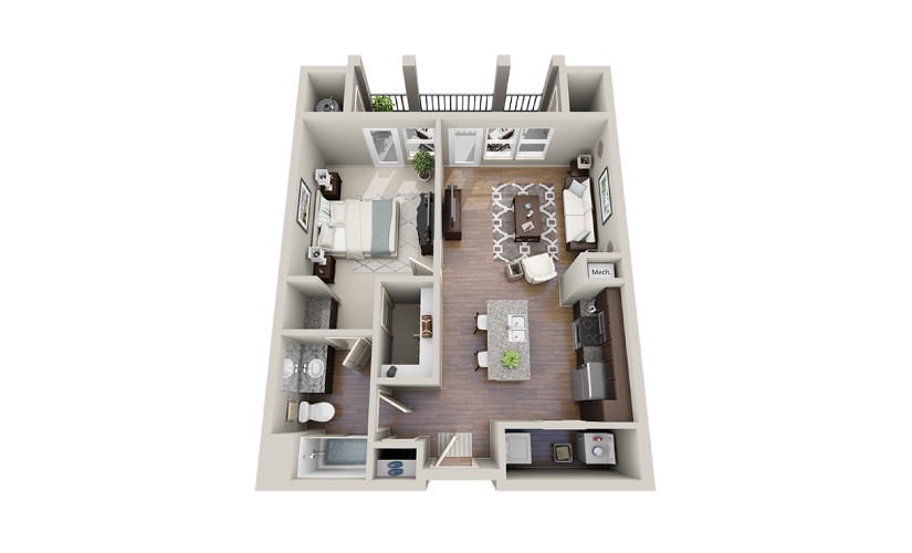 Tiffany-A - 1 bedroom floorplan layout with 1 bathroom and 716 square feet