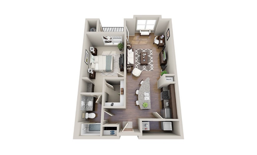 Tiffany - 1 bedroom floorplan layout with 1 bathroom and 776 - 789 square feet