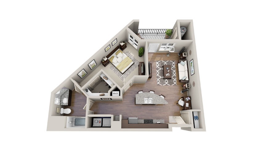 Yurman - 1 bedroom floorplan layout with 1 bathroom and 835 square feet