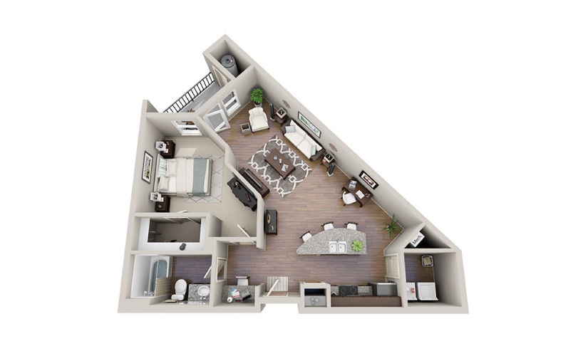 Yurman-A - 1 bedroom floorplan layout with 1 bathroom and 874 square feet